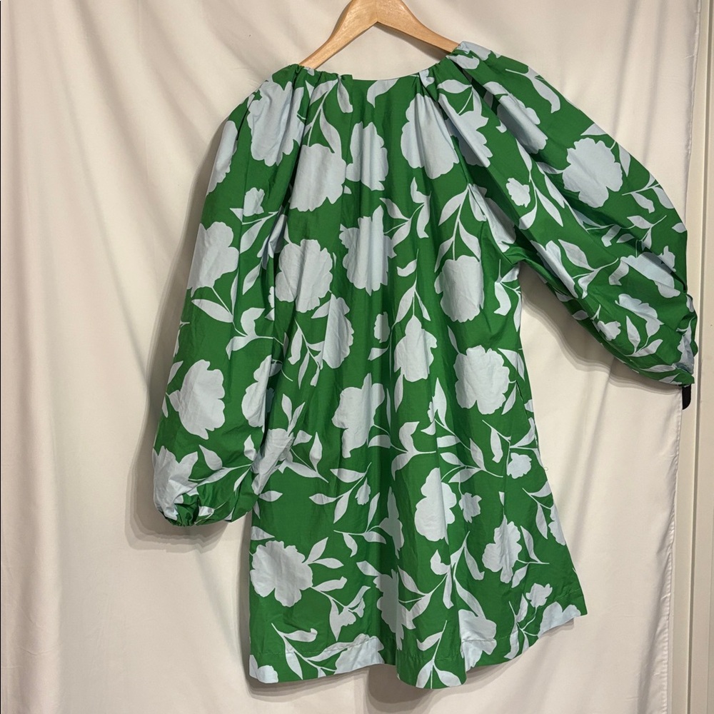 Kate Spade White Floral Green Dress SZ S 100% Cotton Quiet Luxury NWT - Picture 3 of 9